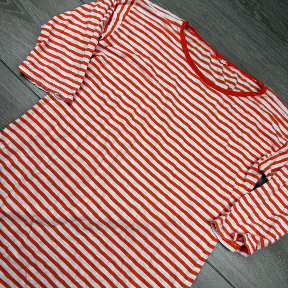 J.Crew Womens T-Shirt Striped 3/4 Sleeve Slub Cotton Orange White‎ Medium M